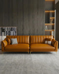 Orange - Masterfully crafted modern cognac leather tufted sofa with a sleek wood frame by Arris Concepts