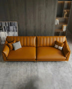 Orange - Masterfully crafted modern cognac leather tufted sofa with a sleek wood frame by Arris Concepts