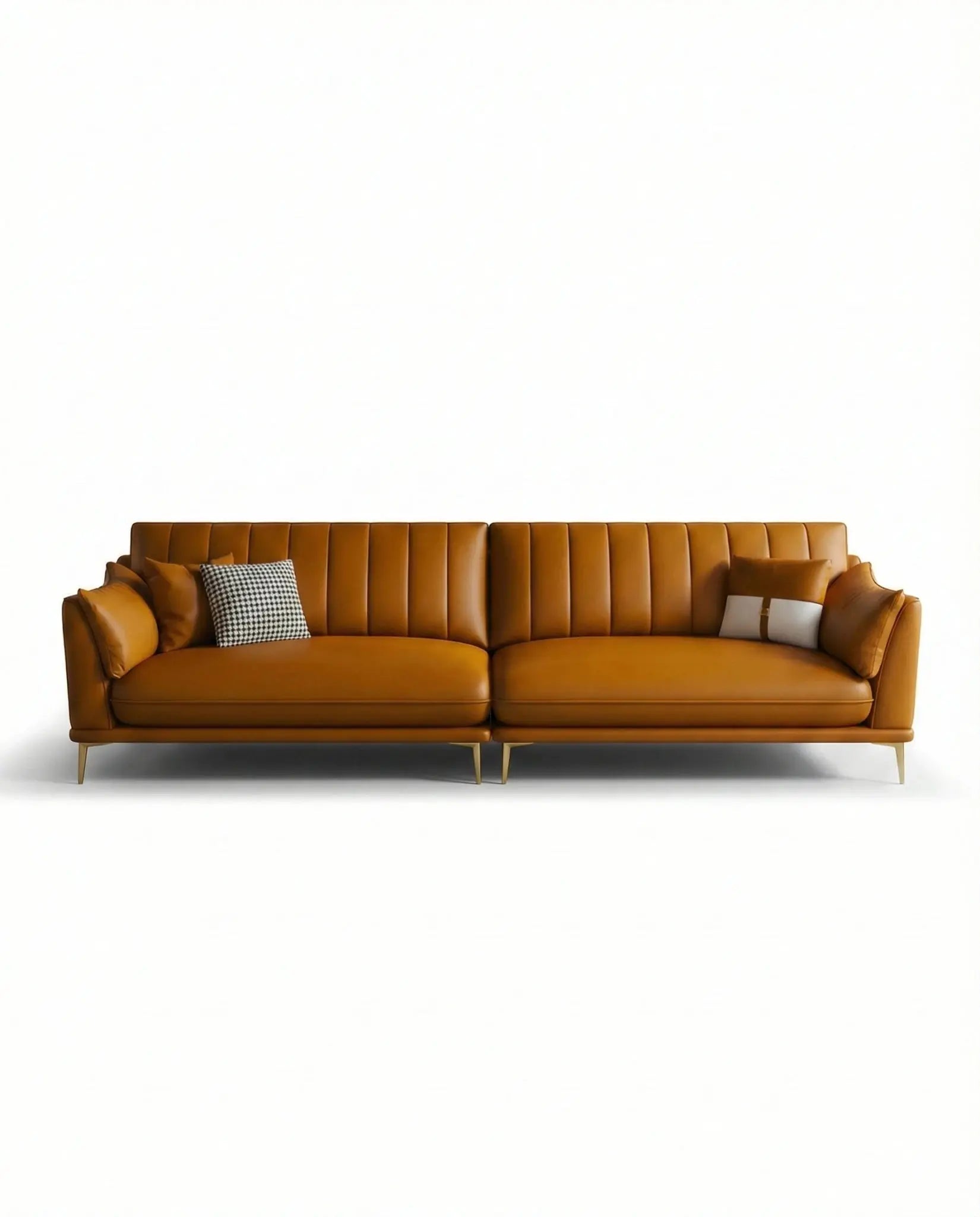 Modern Cognac Leather Tufted Sofa Arris Concepts