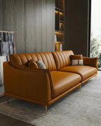Orange - Masterfully crafted modern cognac leather tufted sofa with a sleek wood frame by Arris Concepts