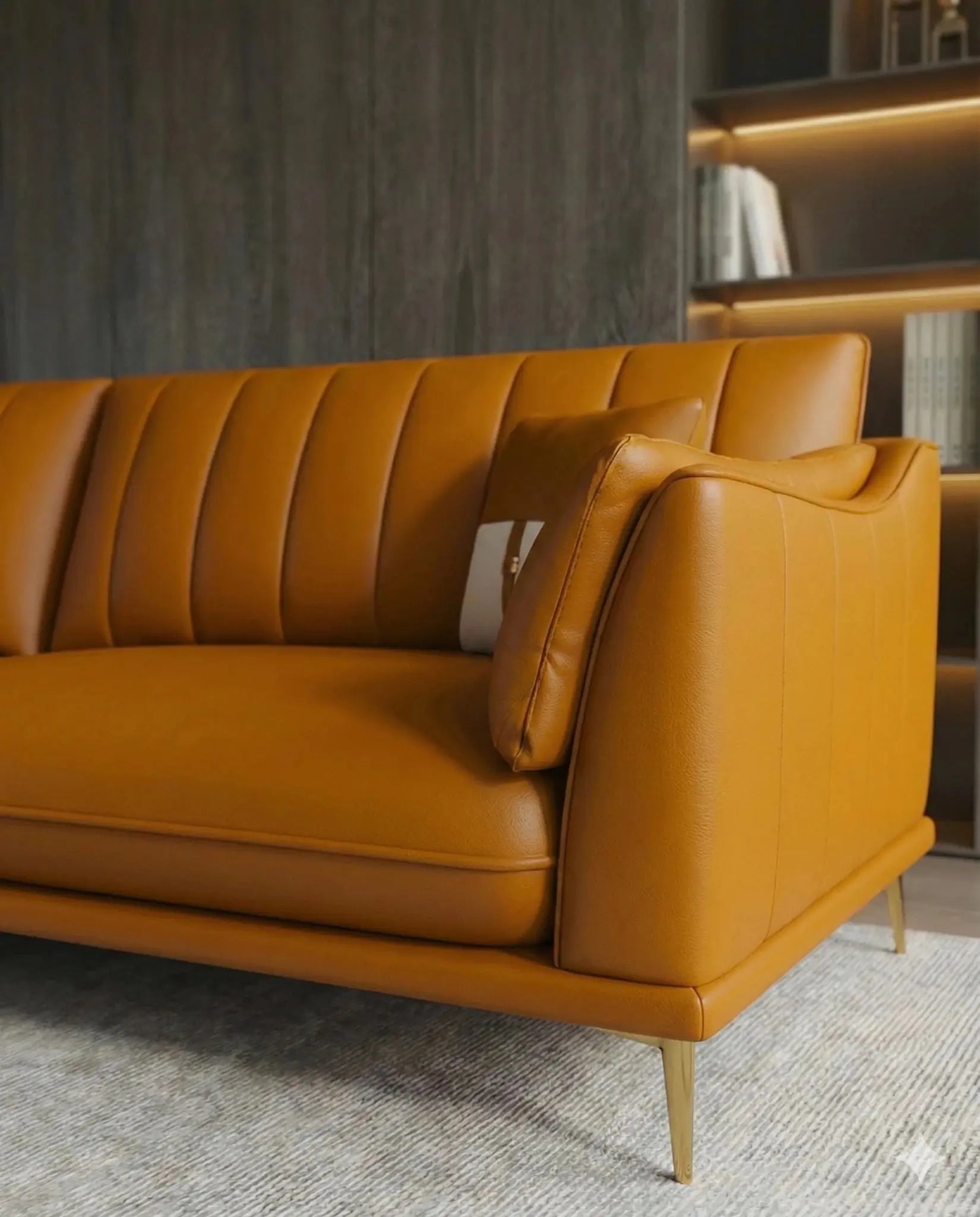 Orange - Masterfully crafted modern cognac leather tufted sofa with a sleek wood frame by Arris Concepts