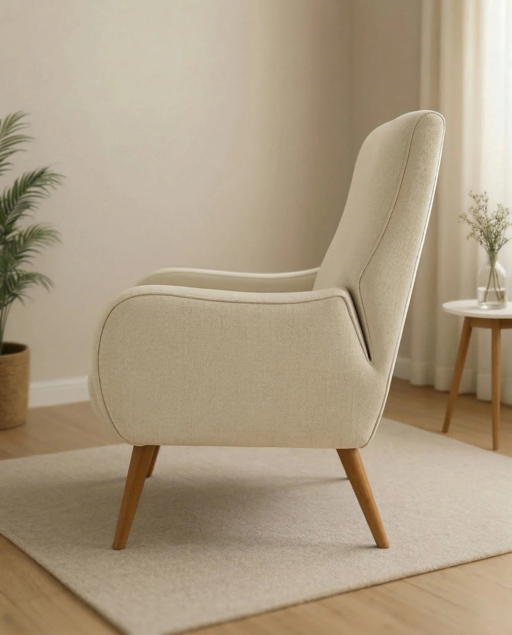 Masterfully crafted modern upholstered accent chair with oak legs by ACL