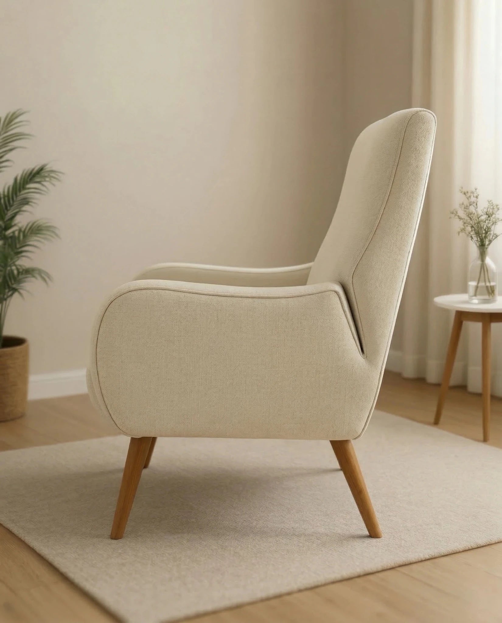 Masterfully crafted modern upholstered accent chair with oak legs by ACL