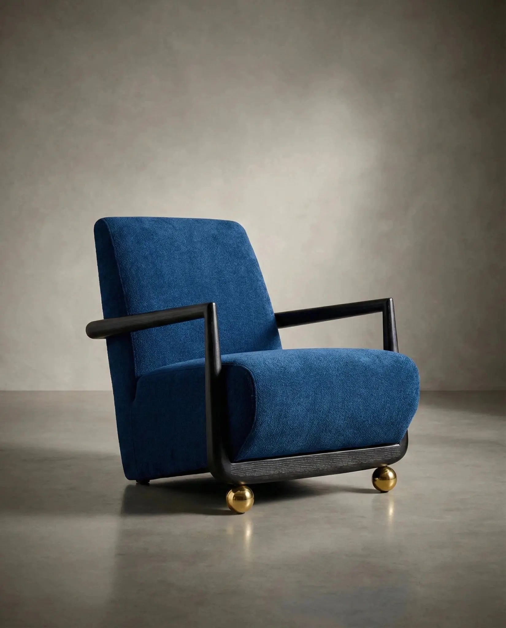 Flat Dark Blue - Masterfully crafted textured accent chair with brass legs in a premium living room by Arris Concepts