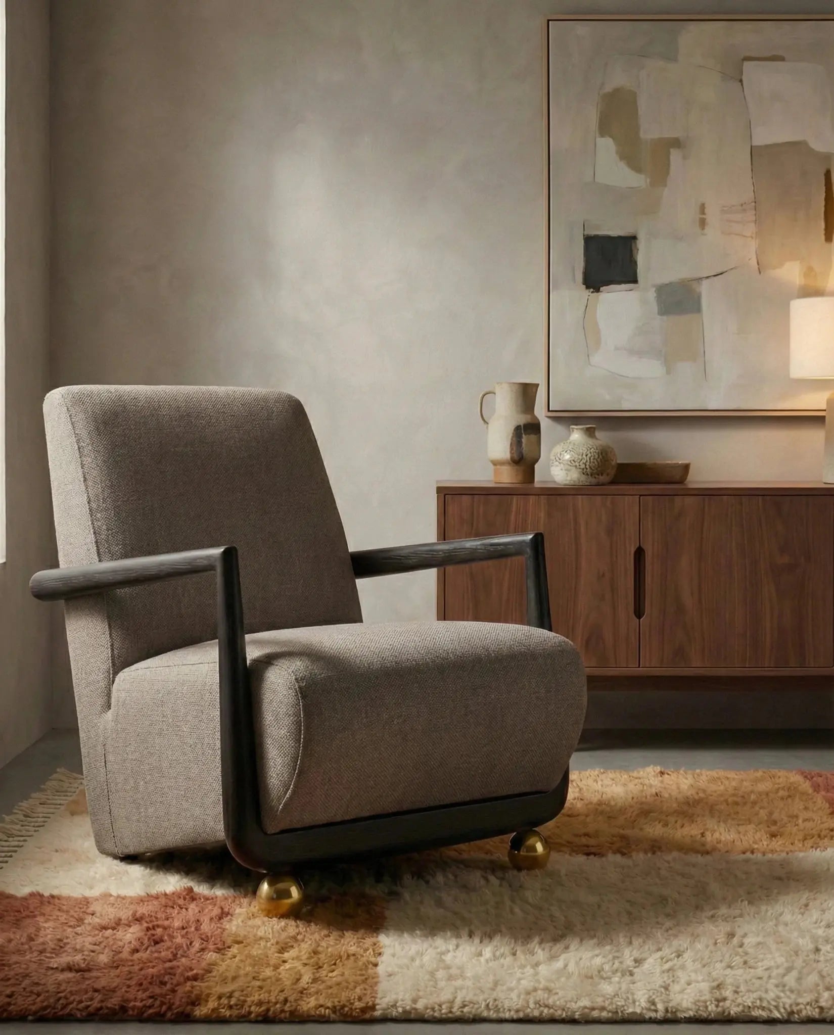 twing - Masterfully crafted textured accent chair with brass legs in a premium living room by Arris Concepts