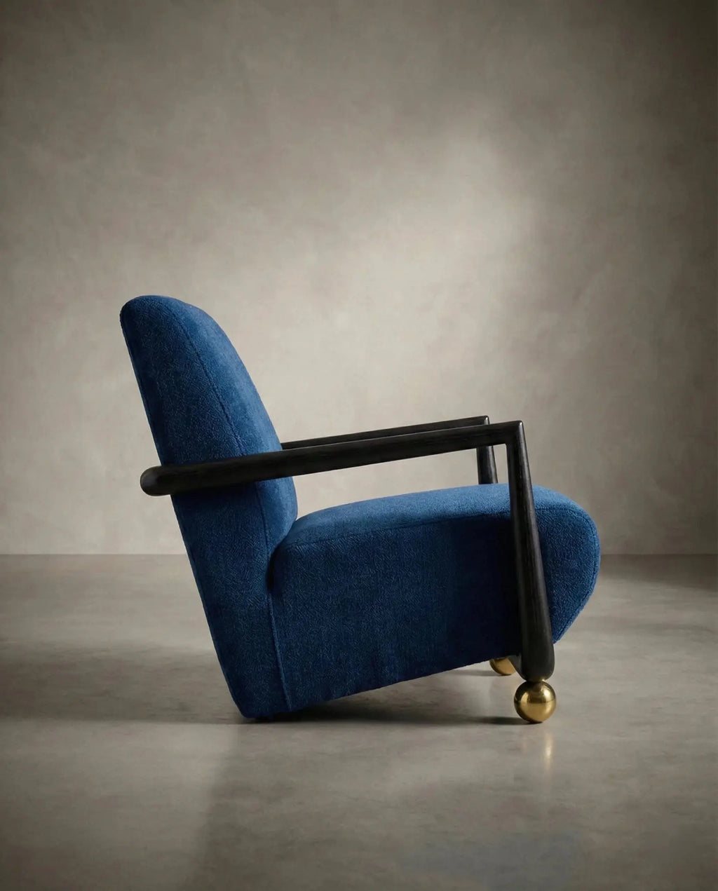 Flat Dark Blue - Masterfully crafted textured accent chair with brass legs in a premium living room by Arris Concepts