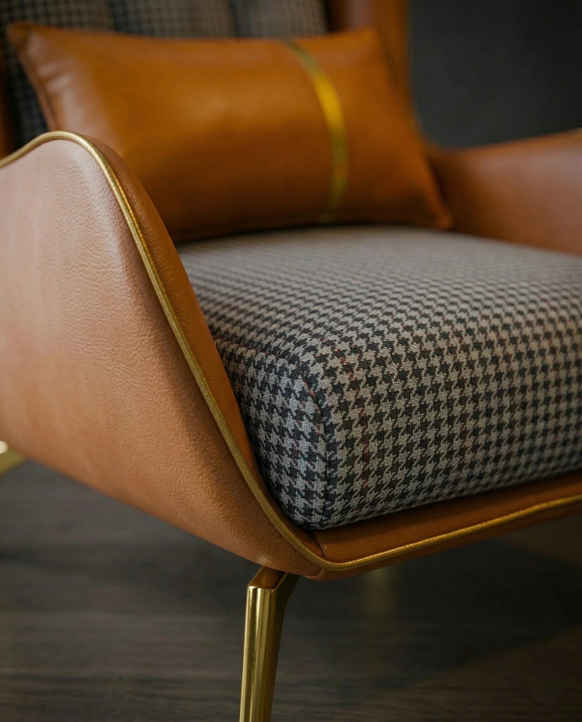 High-end accent chair and ottoman and premium real leather houndstooth chair crafted by Arris Concepts Luxury Pvt. Ltd.