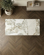 Beautiful premium 6 seater marble dining table with sculpted wood pedestals crafted by Arris Concepts Luxury Pvt. Ltd.