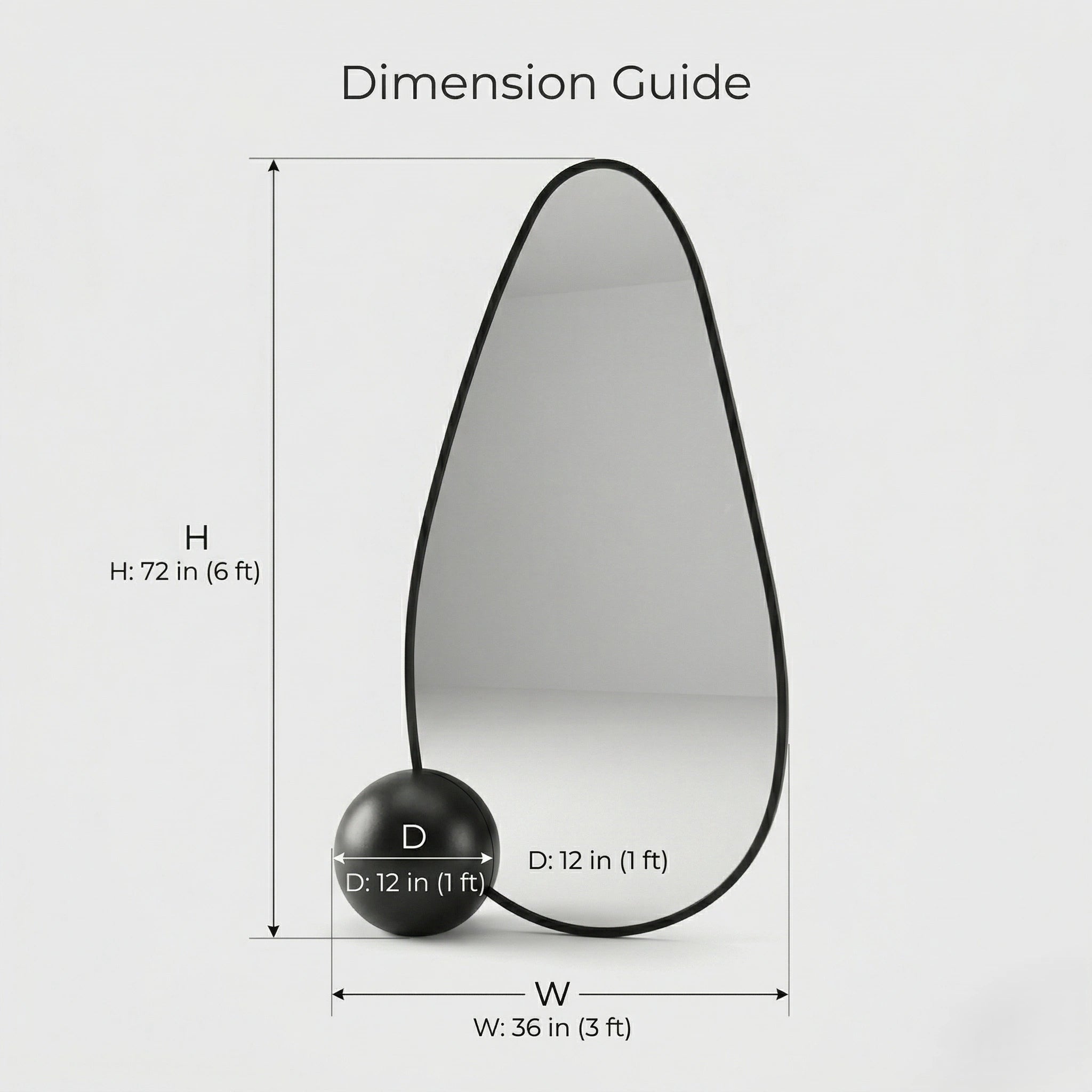 A premium asymmetrical black floor mirror with a modern irregular frame by Arris Concepts Luxury Pvt. Ltd.