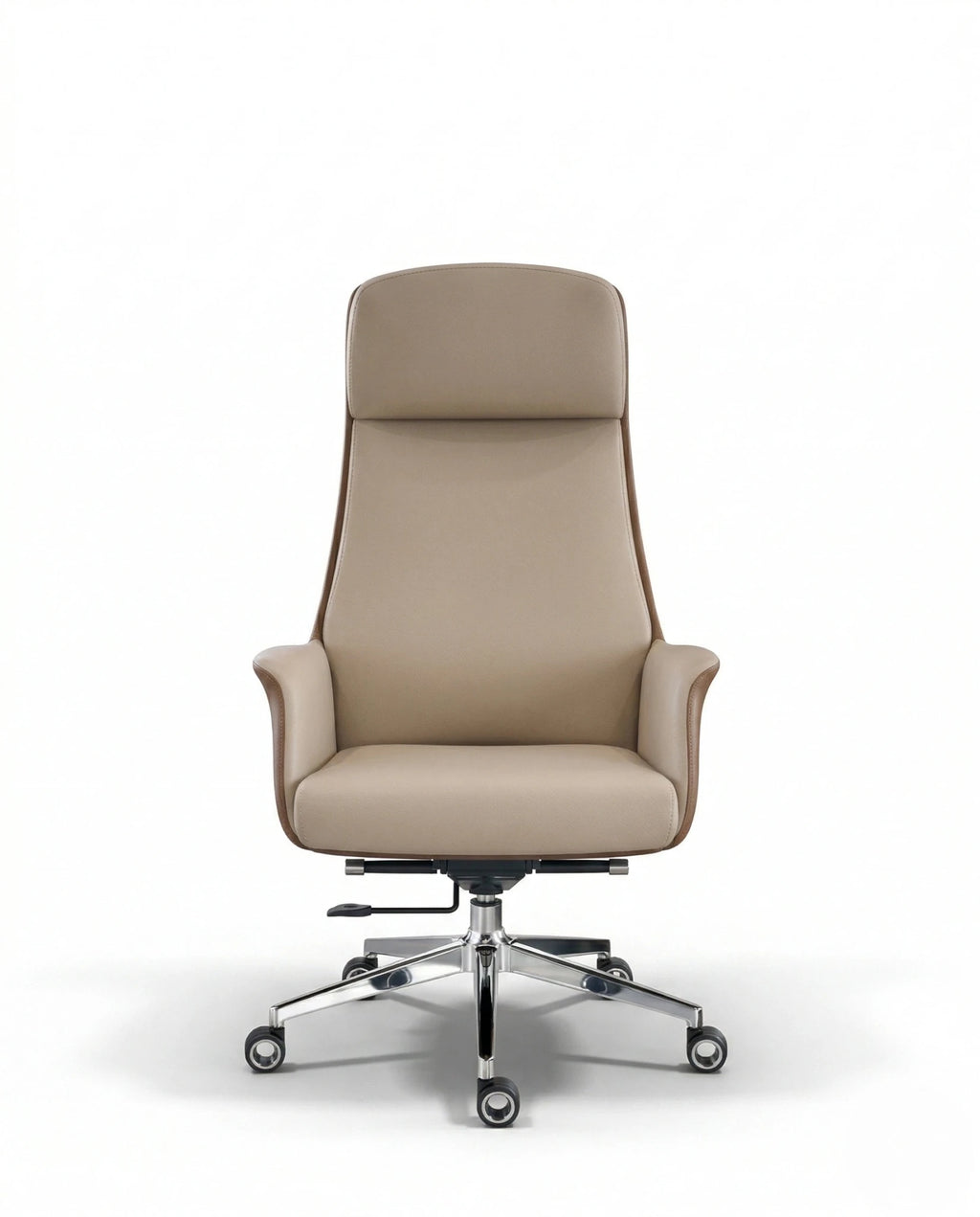 Modern ergonomic desk chair and a premium beige leather executive chair by Arris Concepts Luxury Pvt. Ltd.