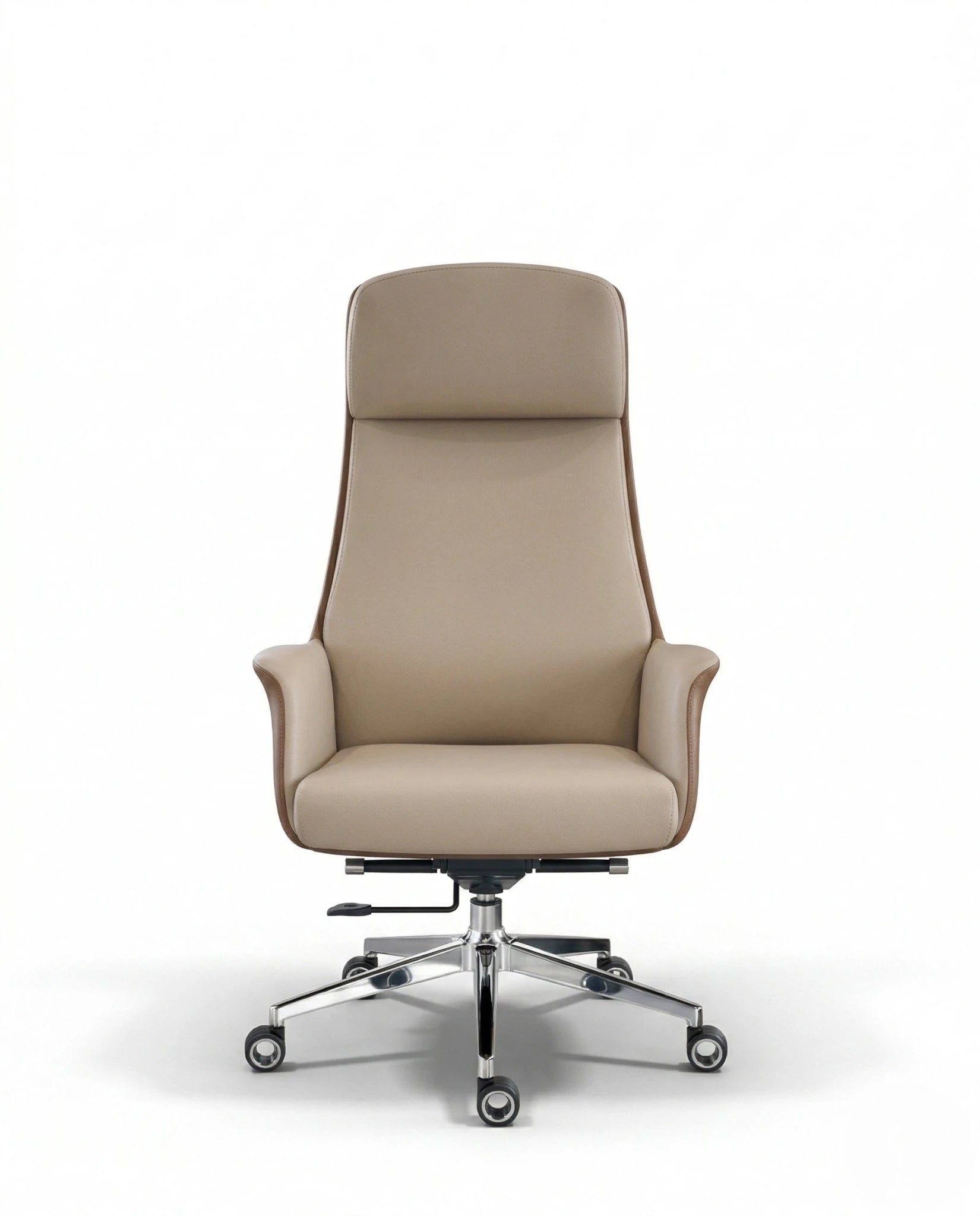 Modern ergonomic desk chair and a premium beige leather executive chair by Arris Concepts Luxury Pvt. Ltd.