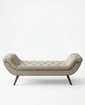 High-end foot of bed bench and premium beige tufted bed end bench crafted by Arris Concepts Luxury Pvt. Ltd.