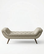 High-end foot of bed bench and premium beige tufted bed end bench crafted by Arris Concepts Luxury Pvt. Ltd.