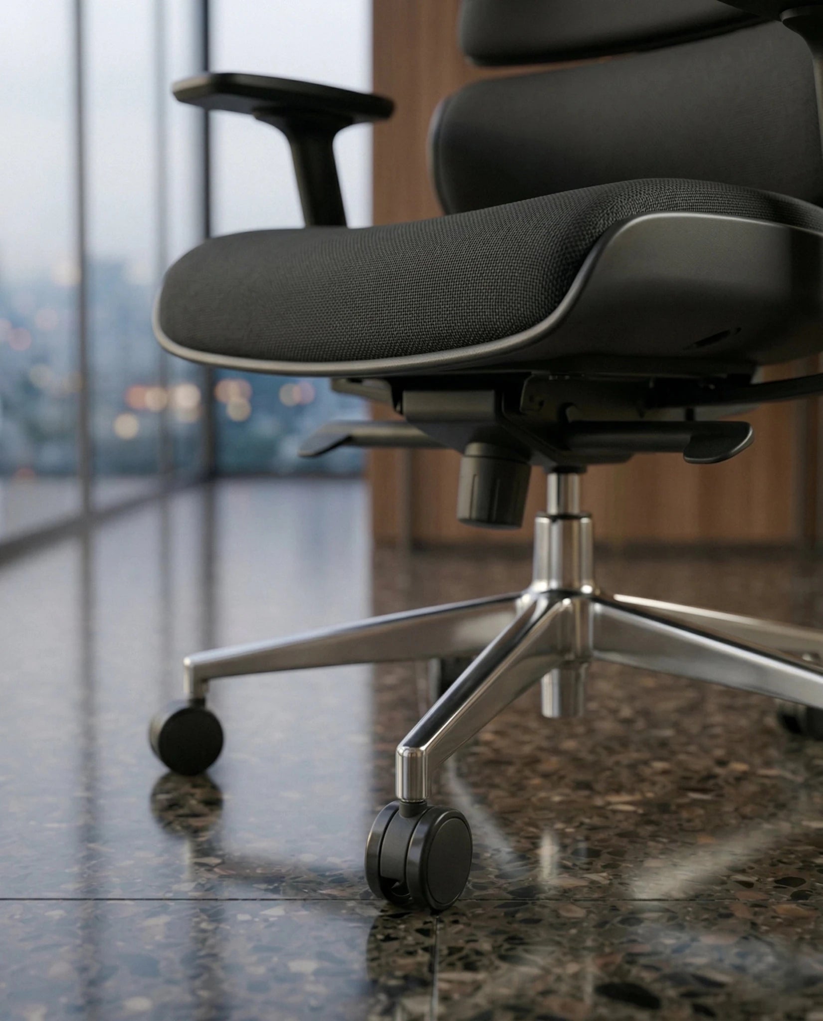 Modern desk chair with headrest and premium black ergonomic office chair by Arris Concepts Luxury Pvt. Ltd.