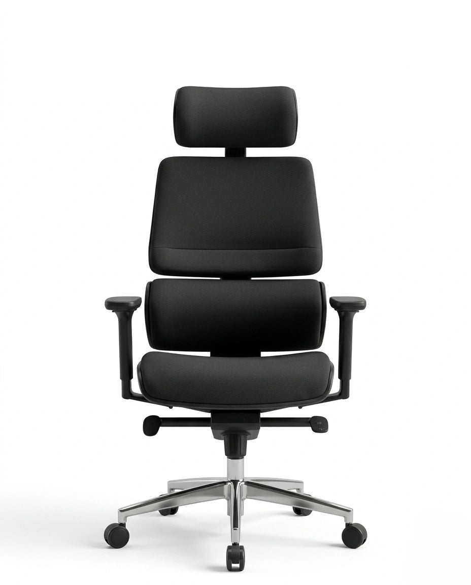 Modern desk chair with headrest and premium black ergonomic office chair by Arris Concepts Luxury Pvt. Ltd.