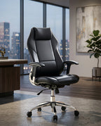 A premium black leather executive chair and designer high-back desk chair by Arris Concepts Luxury Pvt. Ltd.