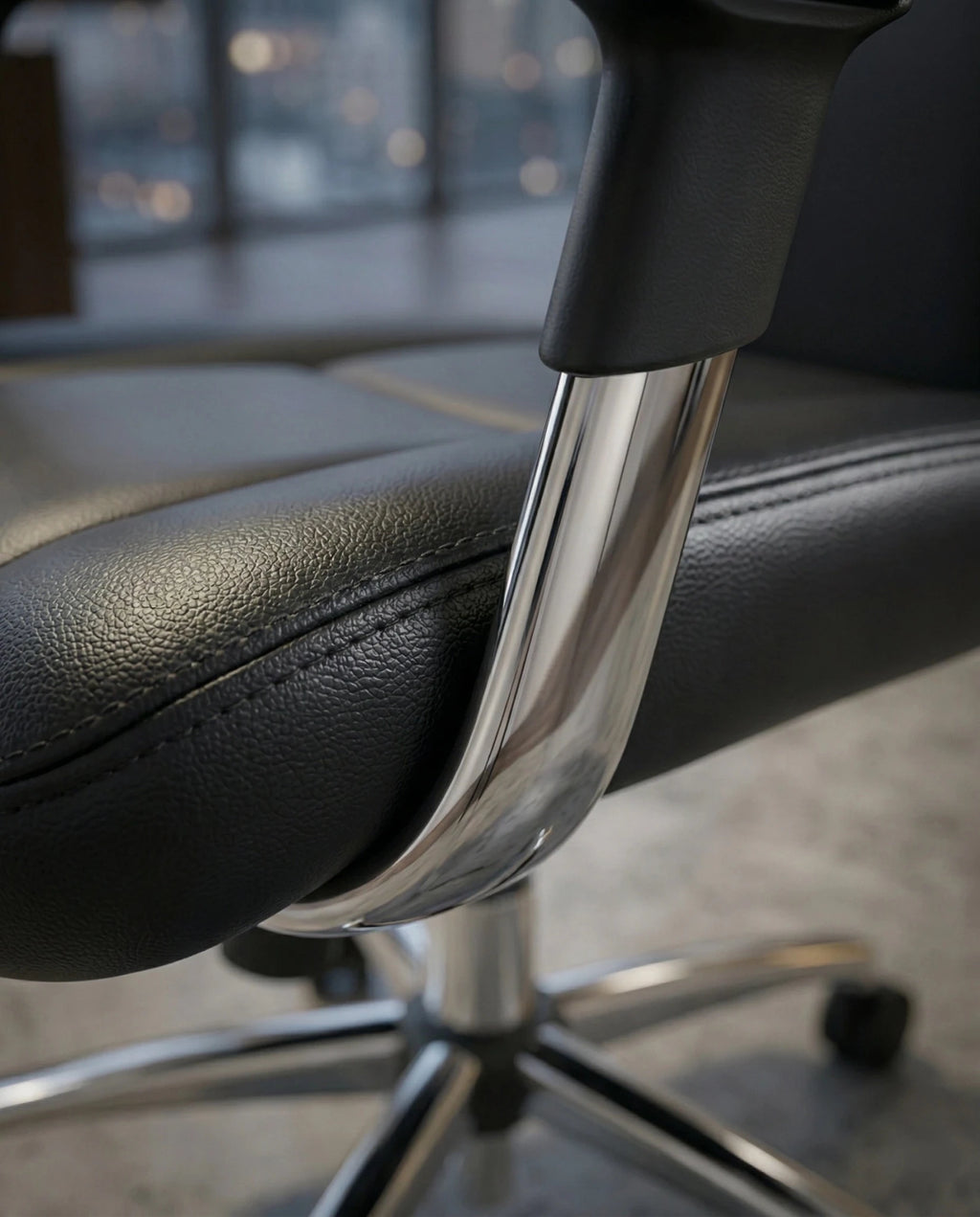 A premium black leather executive chair and designer high-back desk chair by Arris Concepts Luxury Pvt. Ltd.