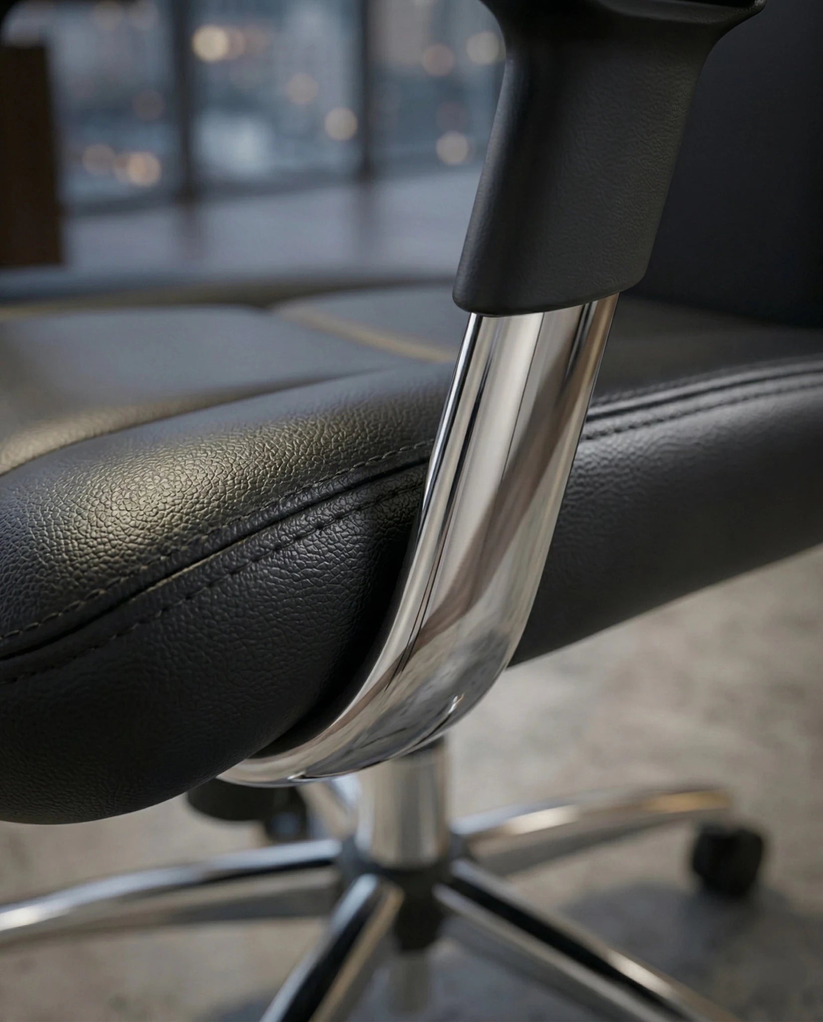 A premium black leather executive chair and designer high-back desk chair by Arris Concepts Luxury Pvt. Ltd.
