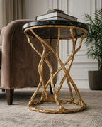 Beautiful premium black marble gold corner table crafted by Arris Concepts Luxury Pvt. Ltd.