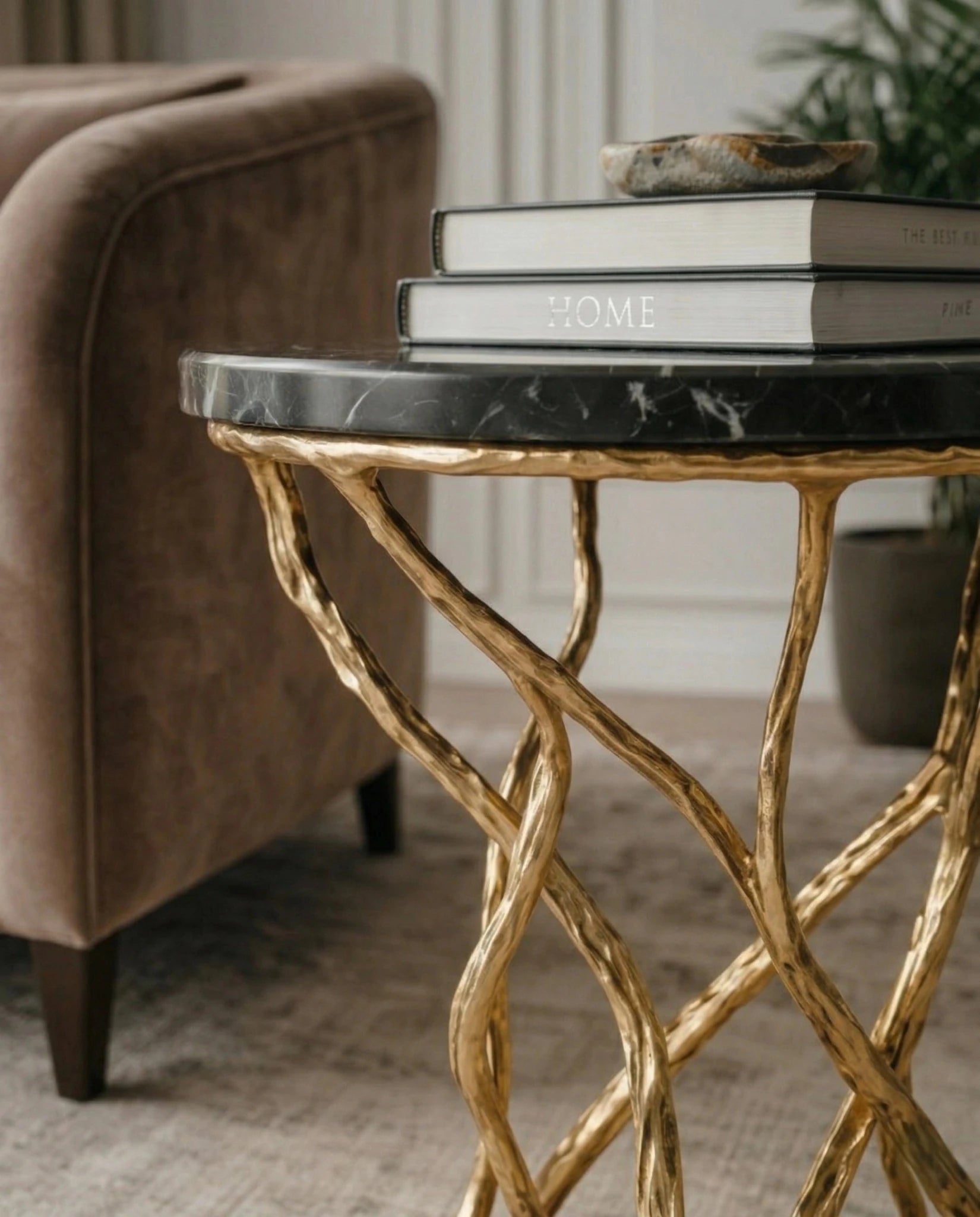 Beautiful premium black marble gold corner table crafted by Arris Concepts Luxury Pvt. Ltd.