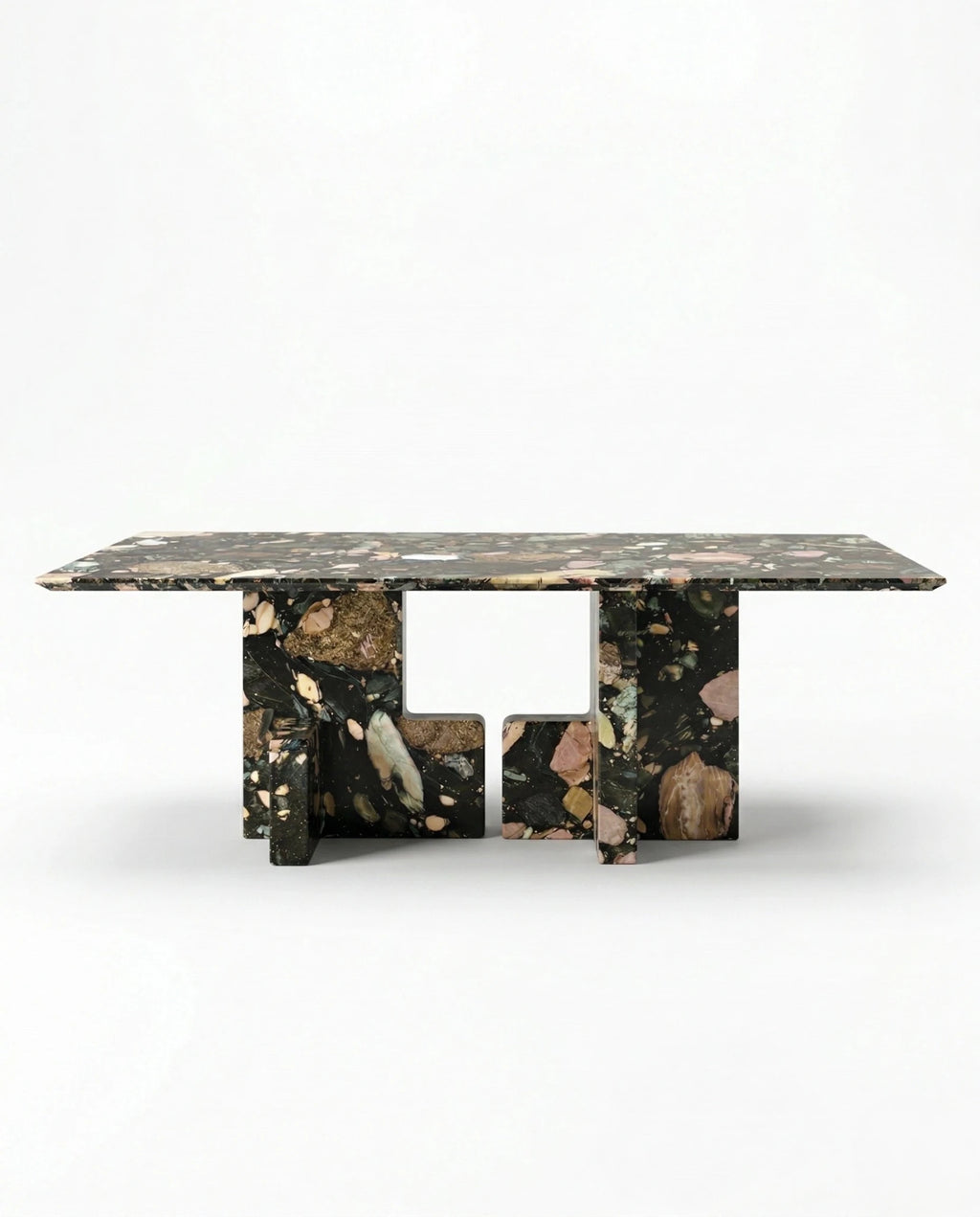 Modern geometric stone table and premium black terrazzo dining table crafted by Arris Concepts Luxury Pvt. Ltd.