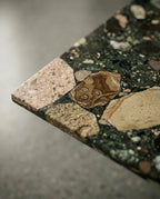 Modern geometric stone table and premium black terrazzo dining table crafted by Arris Concepts Luxury Pvt. Ltd.