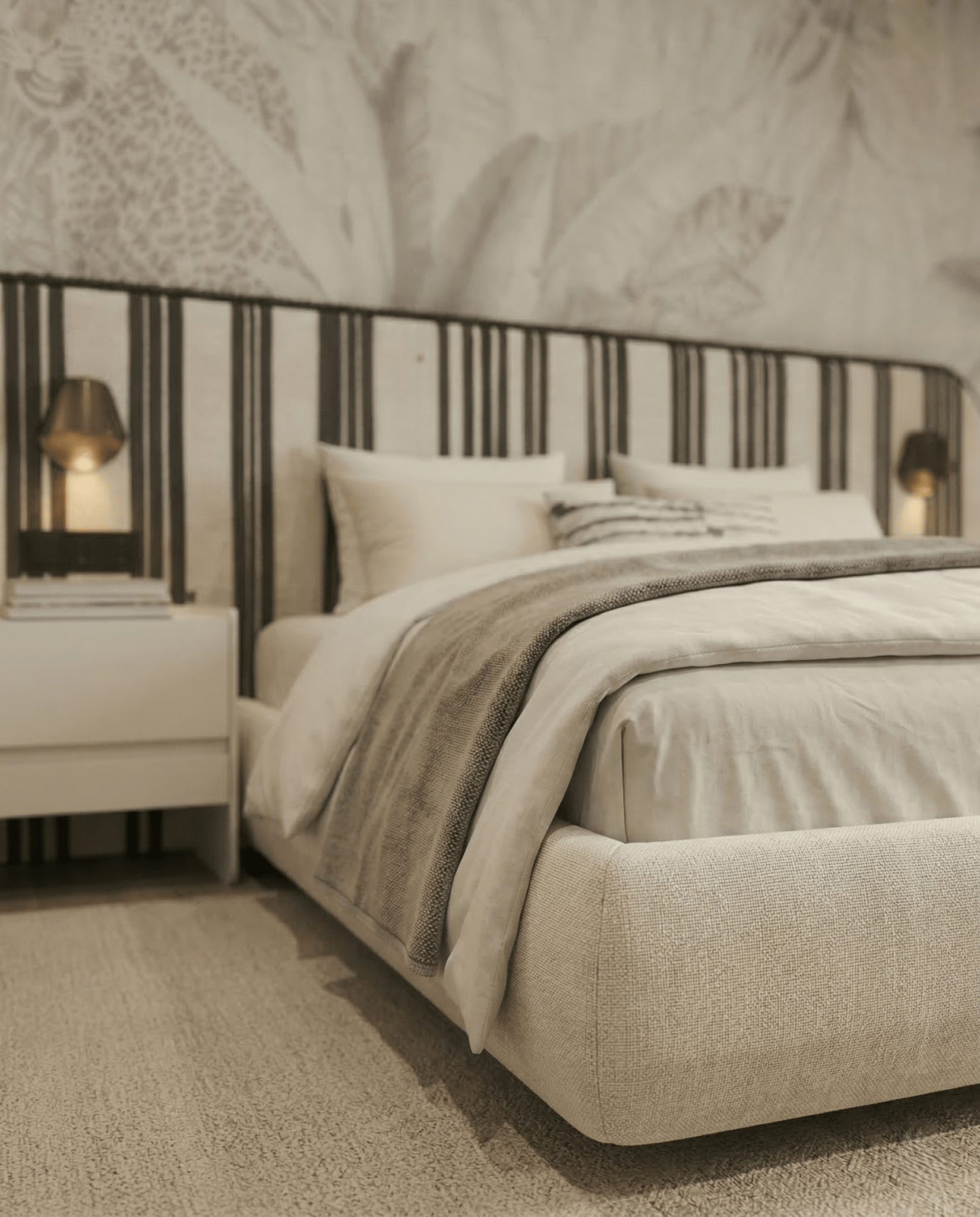 Beautiful premium black white striped king bed crafted by Arris Concepts Luxury Pvt. Ltd.