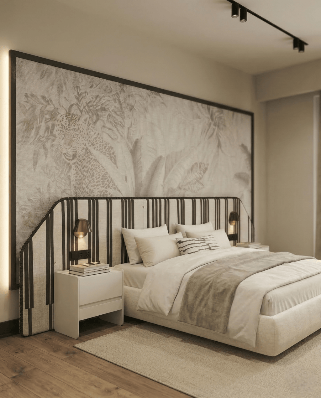Beautiful premium black white striped king bed crafted by Arris Concepts Luxury Pvt. Ltd.