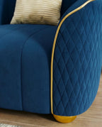 Beautiful premium blue velvet quilted armchair crafted by Arris Concepts Luxury Pvt. Ltd.