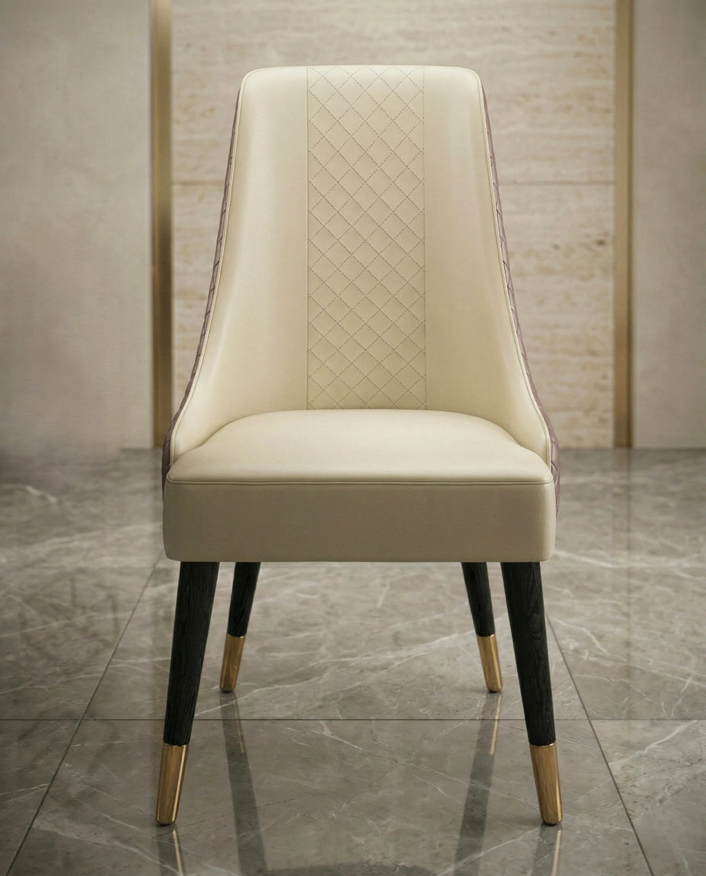 Beautiful premium cream artificial leather dining chair crafted by Arris Concepts Luxury Pvt. Ltd.