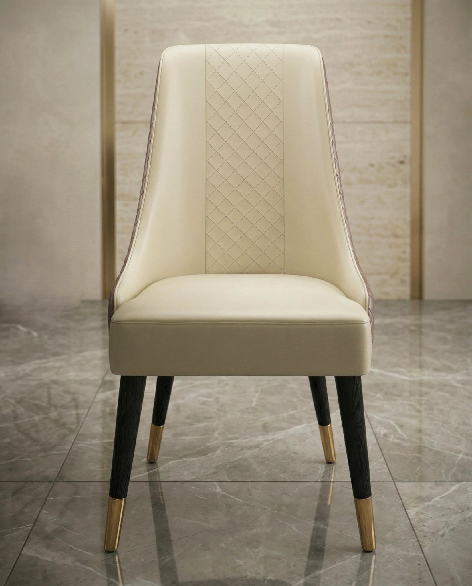 Beautiful premium cream artificial leather dining chair crafted by Arris Concepts Luxury Pvt. Ltd.