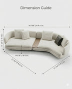 Beautiful premium curved boucle sofa with wood table crafted by Arris Concepts Luxury Pvt. Ltd.