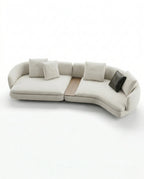Beautiful premium curved boucle sofa with wood table crafted by Arris Concepts Luxury Pvt. Ltd.