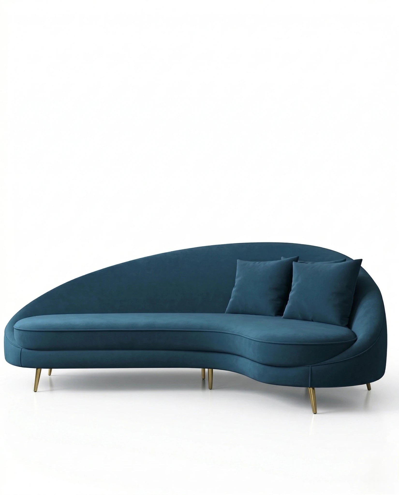 Beautiful premium curved teal velvet sofa crafted by Arris Concepts Luxury Pvt. Ltd.