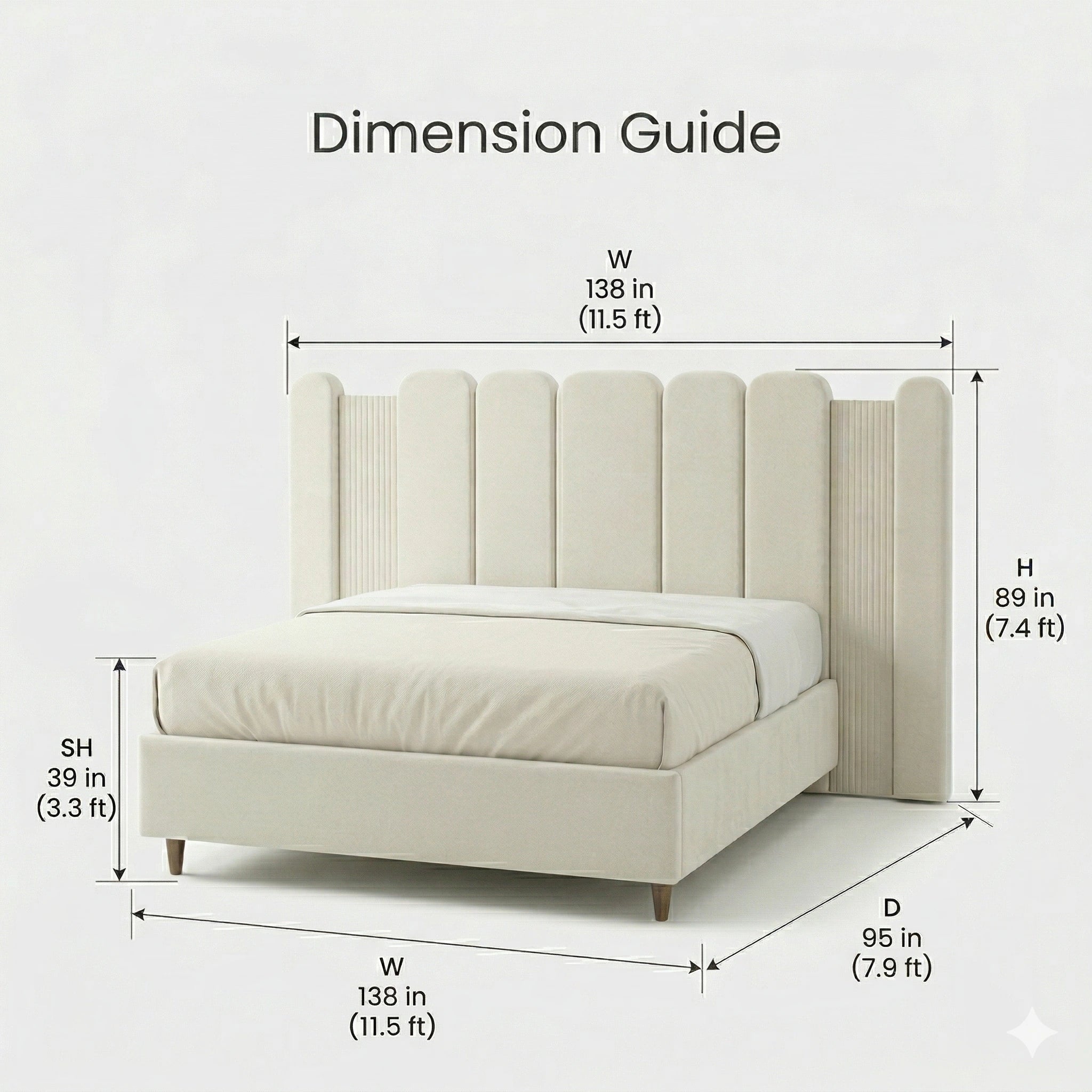 Beautiful cream fluted upholstered bed and premium extended headboard bed crafted by Arris Concepts Luxury Pvt. Ltd.