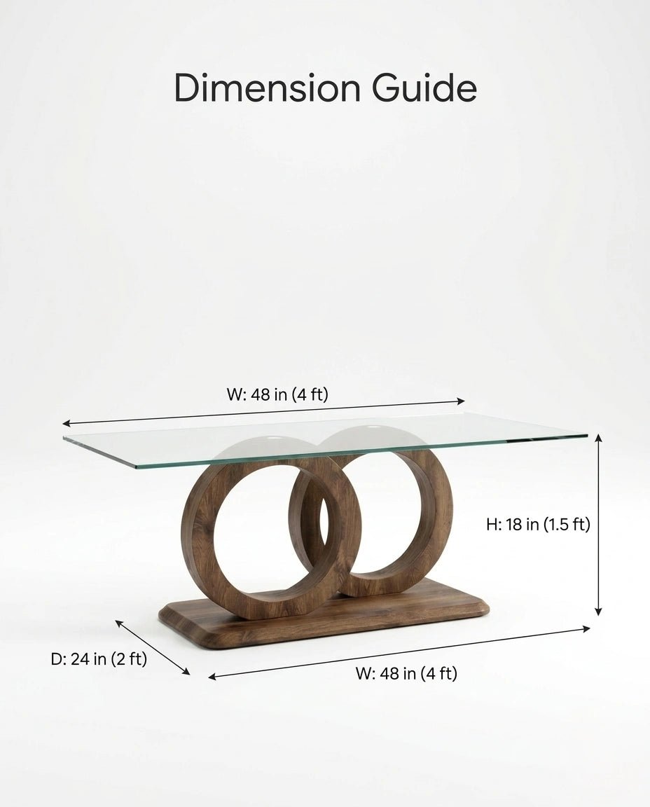 A premium glass and wood coffee table and modern round glass center table crafted by Arris Concepts Luxury Pvt. Ltd.
