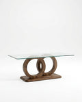 A premium glass and wood coffee table and modern round glass center table crafted by Arris Concepts Luxury Pvt. Ltd.
