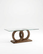 A premium glass and wood coffee table and modern round glass center table crafted by Arris Concepts Luxury Pvt. Ltd.