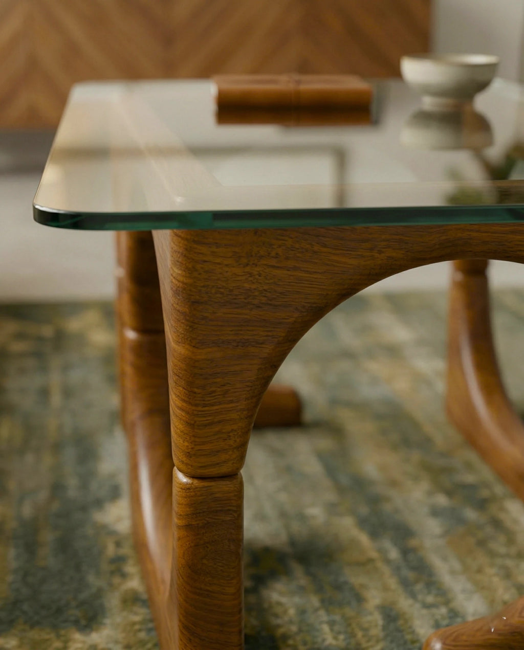 Modern wood base glass table and premium glass sculptural coffee table by Arris Concepts Luxury Pvt. Ltd.