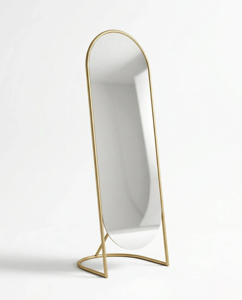A premium gold floor mirror with an elegant capsule design from Arris Concepts Luxury Pvt. Ltd.
