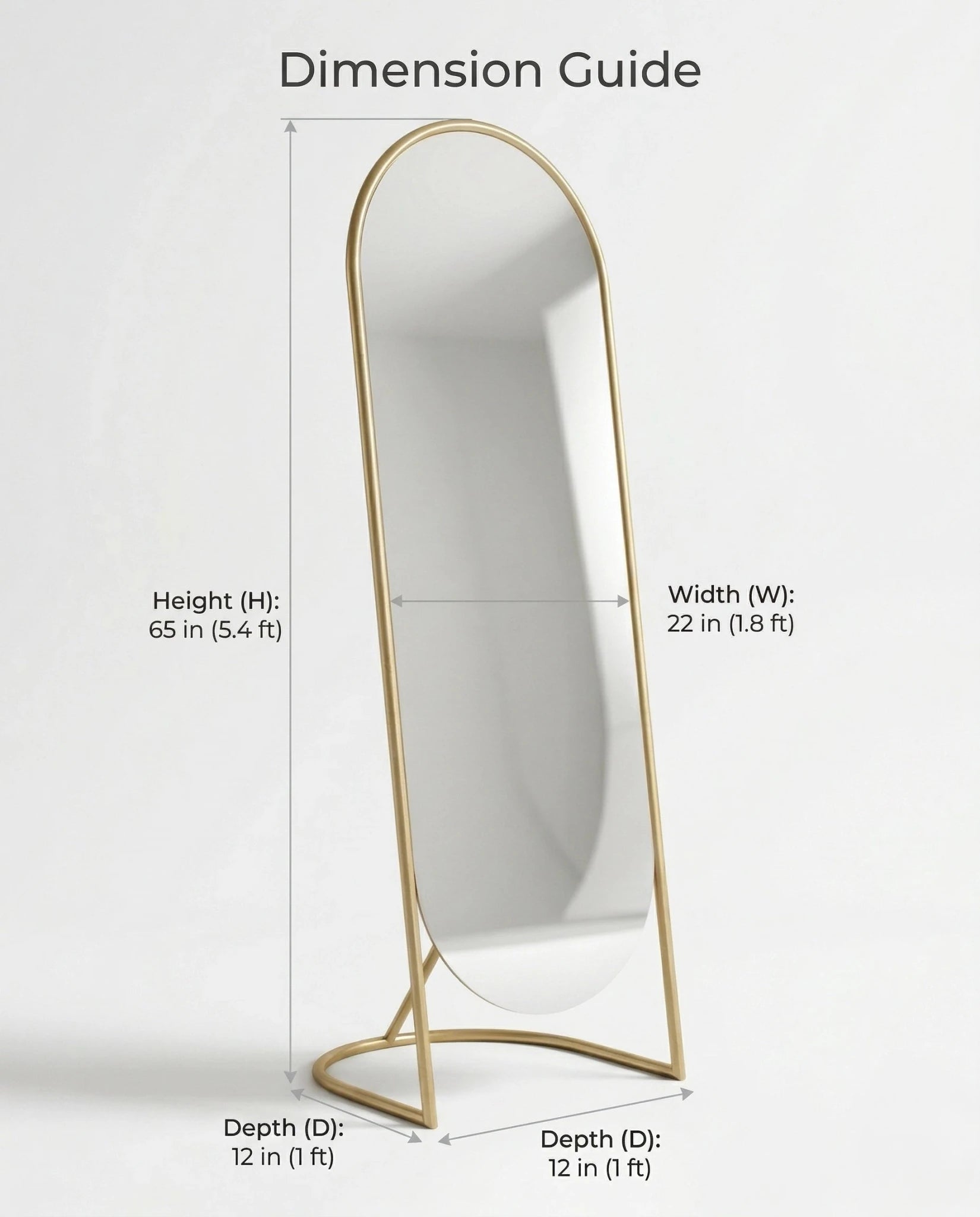 A premium gold floor mirror with an elegant capsule design from Arris Concepts Luxury Pvt. Ltd.
