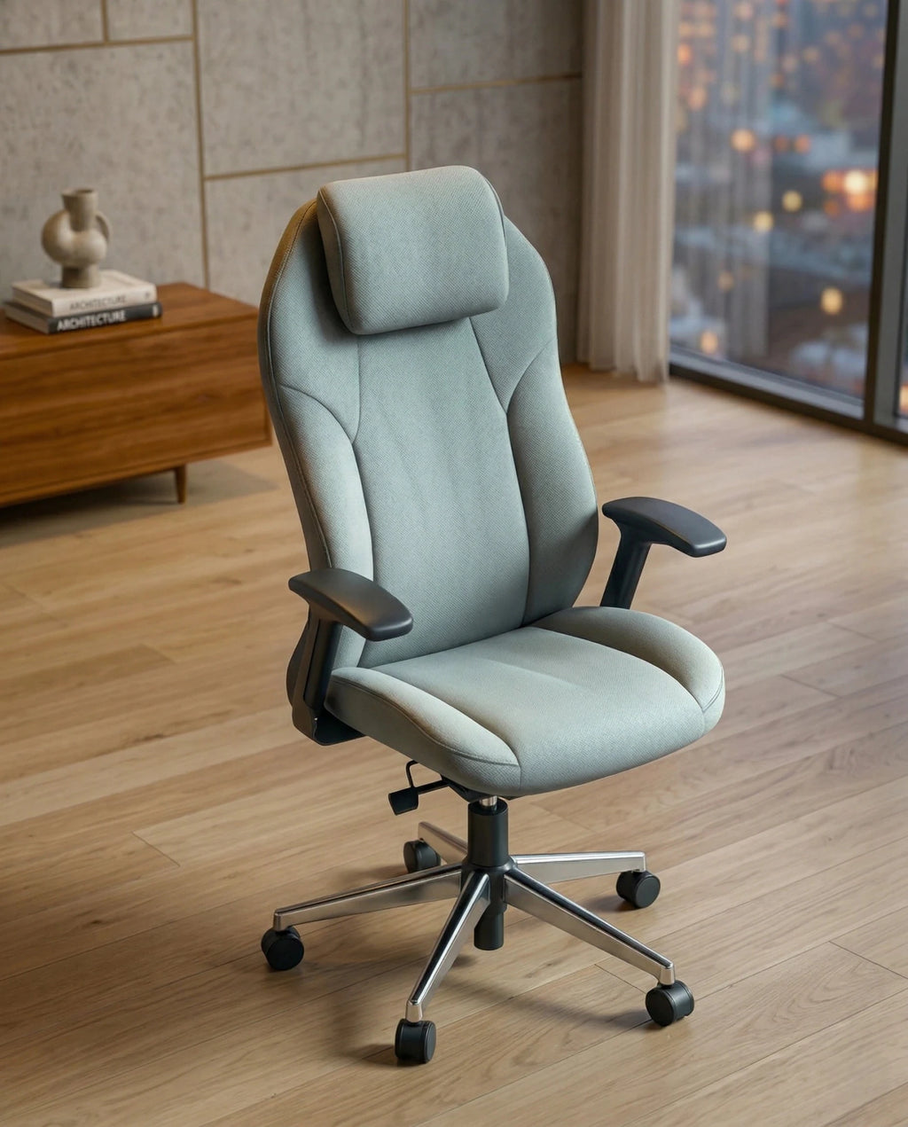 Modern executive desk chair and premium grey ergonomic office chair crafted by Arris Concepts Luxury Pvt. Ltd.