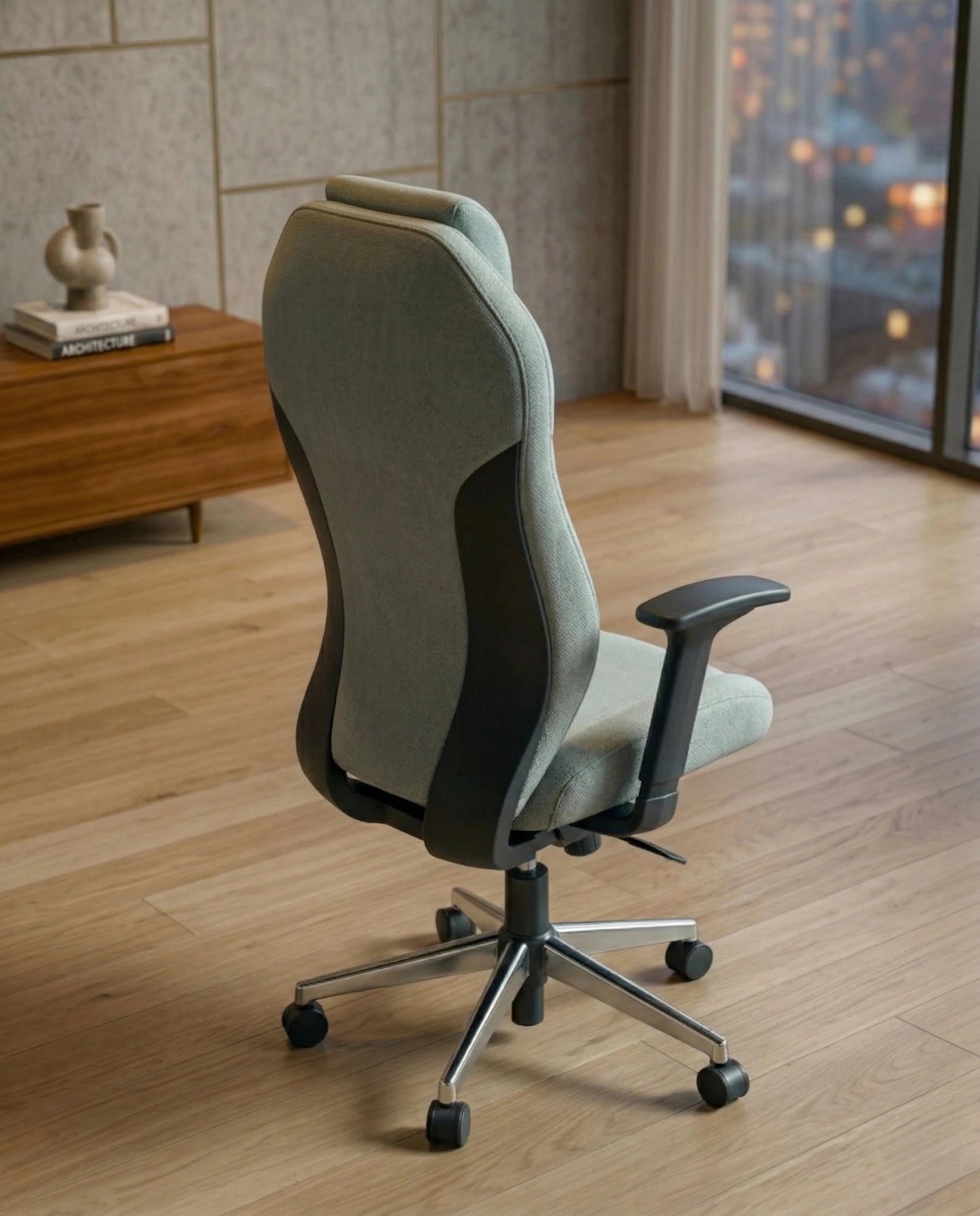 Modern executive desk chair and premium grey ergonomic office chair crafted by Arris Concepts Luxury Pvt. Ltd.