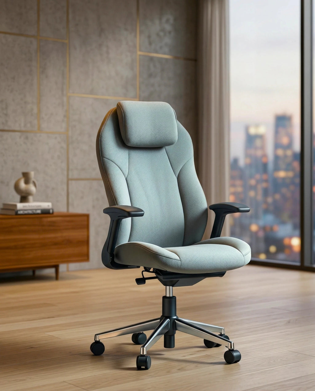 Modern executive desk chair and premium grey ergonomic office chair crafted by Arris Concepts Luxury Pvt. Ltd.