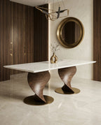 Modern wood base marble table and premium marble sculptural dining table by Arris Concepts Luxury Pvt. Ltd.