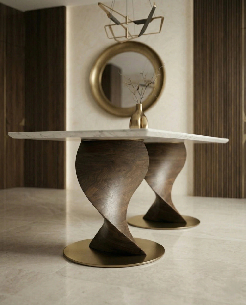 Modern wood base marble table and premium marble sculptural dining table by Arris Concepts Luxury Pvt. Ltd.