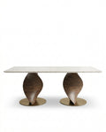 Modern wood base marble table and premium marble sculptural dining table by Arris Concepts Luxury Pvt. Ltd.