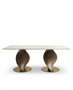 Modern wood base marble table and premium marble sculptural dining table by Arris Concepts Luxury Pvt. Ltd.