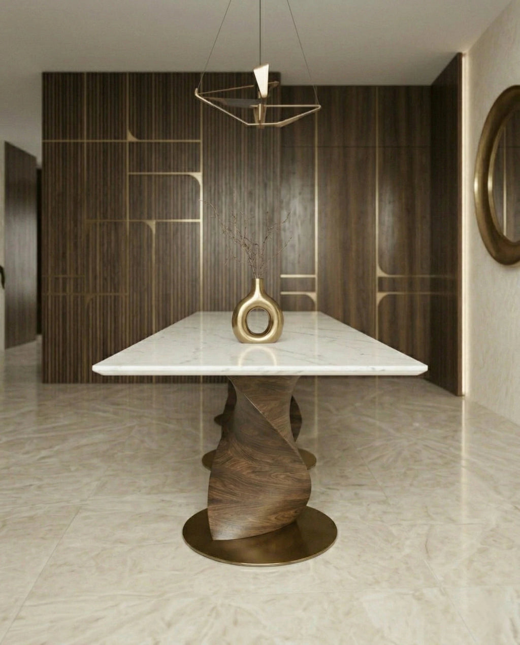 Modern wood base marble table and premium marble sculptural dining table by Arris Concepts Luxury Pvt. Ltd.
