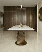 Modern wood base marble table and premium marble sculptural dining table by Arris Concepts Luxury Pvt. Ltd.